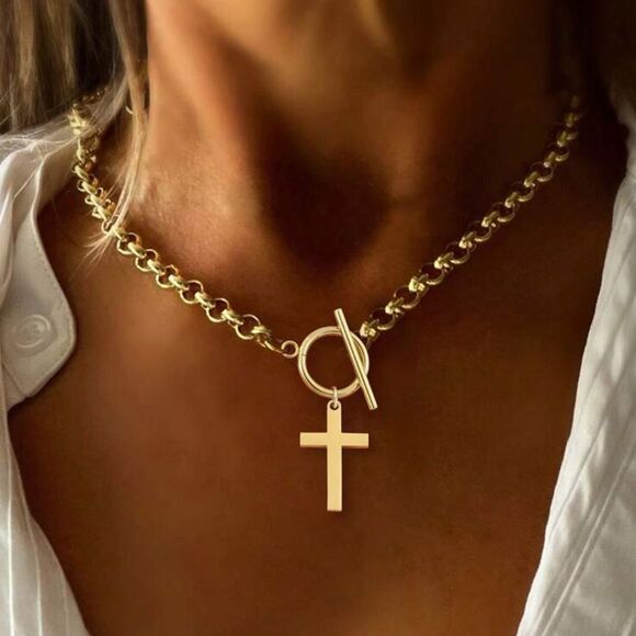 Anthropologie Jewelry - Gold Cross Charm Necklace A1536